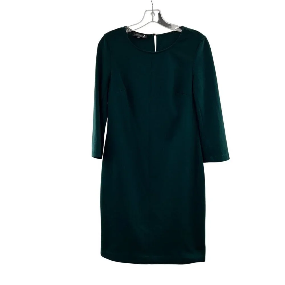 Jones New York Women's 3/4 Sleeve Sheath Dress Green Knee Length Size 4
